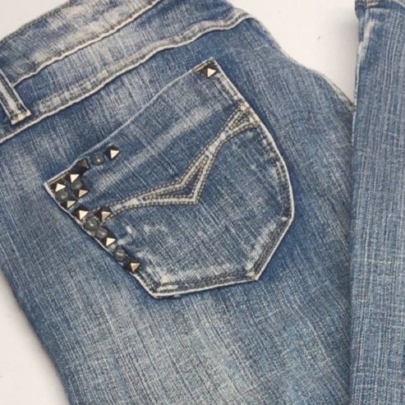 VINTAGE RAMPAGE FLARE BOOT JEANS 7/29x33 PYRAMID STUDS ๐ - Picture 10 of 13